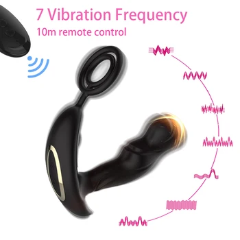 Polnjenje prek kabla USB z vibriranjem Obroč Moškega Spola Igrače Ogrevanje Prostate Massager za Človeka, 10 Hitrostih z Brezžičnim Daljinskim Vibrator Butt Plug