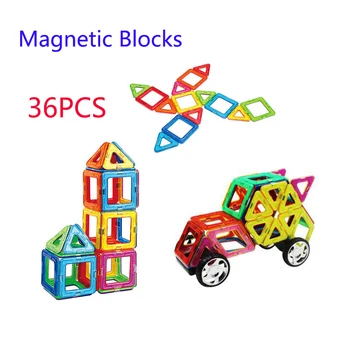 36pcs Magnetni gradniki Igrača Kvadrat, Trikotnik Multicolor Del DIY Opeke Magnetni Oblikovalec za Otroke