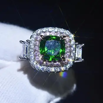 Luksuzni cvet zeleno kristalno smaragdno dragih kamnov diamanti obroči za ženske, bela, zlata, srebrna barva bague nakit, dragulji, poročno darilo