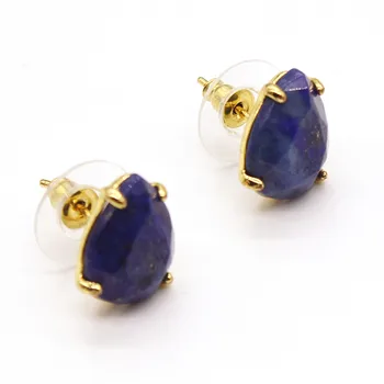 100-Edinstveno 1 Par Svetlo Rumeno Zlato Barvo Kaplja Vode Lapis Lazuli Stud Uhani Elegantne Ženske Uhan