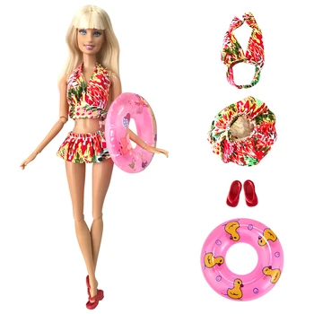NK 3 Nastavite Seksi Kopalk Beach Oblačila Bikini Kopalke+Copate+Plavanje Boje Lifebelt Obroč Za Barbie Lutka Najboljše Dekle' Darilo 060 DZ