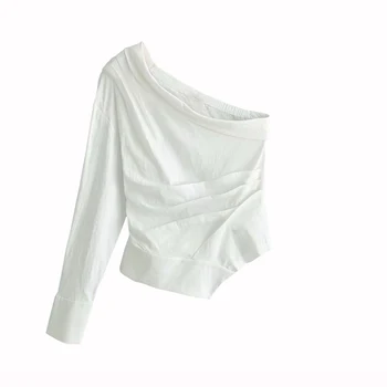 Ženske seksi eno ramo belo bluzo skew ovratnik en rokav nezakonitih majice ženske tanek eleganten vrhovi blusas