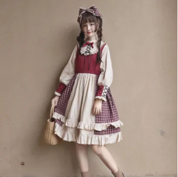 Kawaii dekle gothic lolita op loli cosplay Letnik sweet lolita obleko stojala za puff rokav čipke visoko pasu predalčni viktorijanski dres