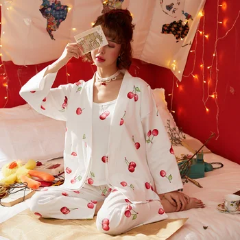 Nove Jesensko Zimske Pyjama Femme Bombaž Toplo Pijamas Mujer Oblačila Z Dolgimi Rokavi Jopico Mehko 3 Kos Set Za Ženske Pižame