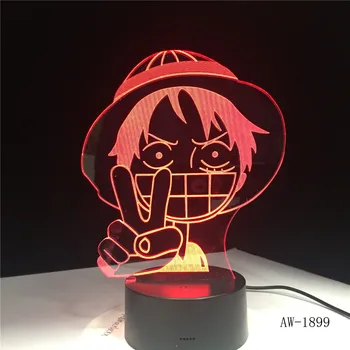 3D-1899 3D LED Luffy Noč Svetlobe 7 Barv Spreminjanje oglasa Enem Kosu Namizno Svetilko Spalnica Vzdušje Anime Dekor Svetlobe Napeljave