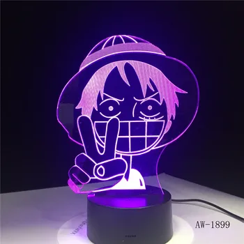 3D-1899 3D LED Luffy Noč Svetlobe 7 Barv Spreminjanje oglasa Enem Kosu Namizno Svetilko Spalnica Vzdušje Anime Dekor Svetlobe Napeljave