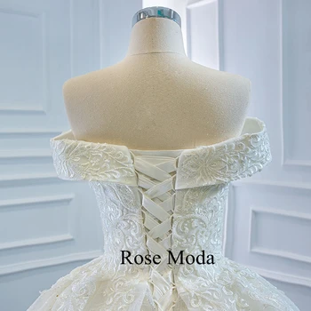 Rose Moda Luksuzni Off Ramenski Bleščeče Čipke Poročno Obleko z Dolgimi Vlak Princesa Žogo Obleke po Meri, Da
