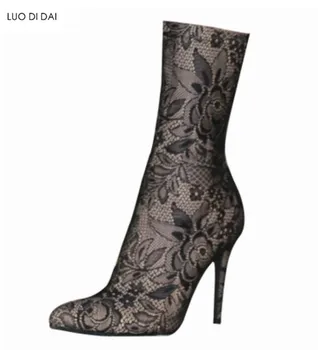 2020 seksi ženske črne čipke čevlji z visoko stegno rdeče čipke škorenjčki tanke pete čez kolena visoki škornji točke toe visoke pete mujer botas