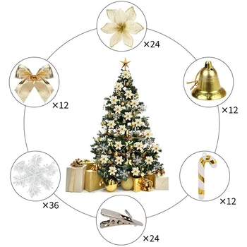 120Pcs Zlato Božično Drevo Okraski Nabor Vključno Božič Bleščice Visi Zvonovi za Božič Okraski, Venci