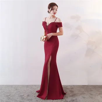 To je Yiiya Črno Roza večerna obleka Tla-dolžina kratek rokav Elegantno Čoln vratu dolgo Porm obleke Moda Formalno Stranko obleke C068