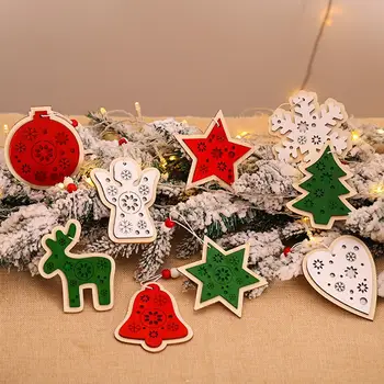 3Pcs Lesene Božična Zvezda Drevo Jelena Novo Leto, Božič Stranka Obesek Visi Dekor Dekorativne elemente Božič ustvarjalne obrti