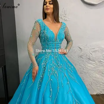 2020 Najnovejši Modra Dekleta Večerne Obleke Dolgo Beading Seksi Večerne Arabski Formalno Prom Obleke, Poroka Stranka Obleke Oblikovalec