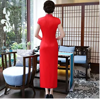 Sheng Coco 4XL Plus Velikost Rdeče Kitajske Obleke Ženska Qipao Dolgo Cheongsam Kitajska Vintage Obleko Saten Phoenix Vzorec Seksi Oblačila