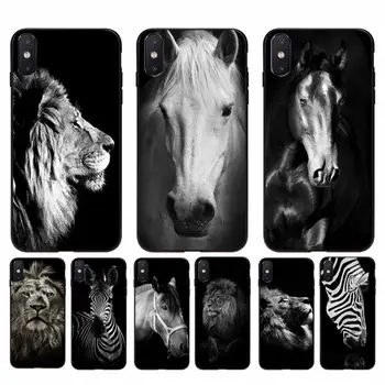 FHNBLJ Črne in bele živali lev konj zebra Primeru Telefon za iphone 11 Pro Max X XS MAX 6 6s 7 8, plus 5 5S 5SE XR SE2020