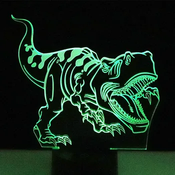3D LED Nočne Luči Dynamic Tyrannosaurus Rex Dinozaver s 7 Barv Svetlobe za Dom Dekoracija Žarnice Neverjetno Vizualizacija