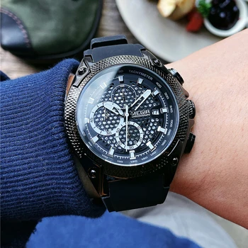 MEGIR Luksuzne ročne Ure Moške Visoko Kakovostnega Silikona Kvarčne Ročne ure Moške Top blagovne Znamke Vojaške Kronograf Watch Relogios Masculino