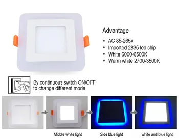 Dvojni Barvni LED Panel Svetlobe, 6W 9W 16W 24W Krog Kvadratni Plošči LED Stropna Svetilka AC110V 220V Notranji Vgradni Downlight