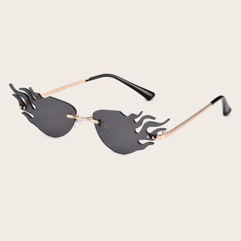 QPeClou 2020 Novi Modni Mali Plamen Stranka Sončna Očala Ženske Letnik Kovinski Rimless Sončna Očala Moških Beach Fire Odtenki Oculos