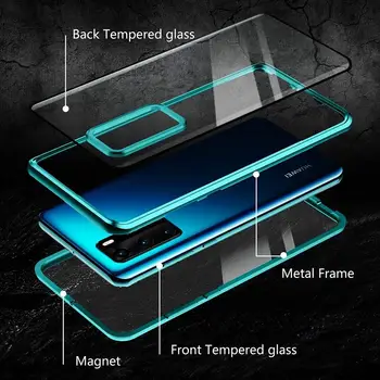 360 Polno Kritje Magnet Kovinski Primeru Telefon Za Huawei P40 Pro P30 P20 Lite Mate 30 20 10 Čast 10X 9X 8X Prozorno Kaljeno Steklo