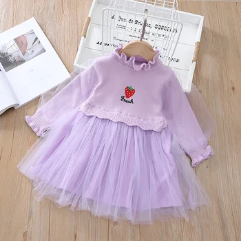 Dekleta Princesa Obleko Nova Moda Dekle Otroci Stawberry Vezenje Obleke Otrok Jeseni Očesa Sweet Stranka Malo Dekleta Obleke