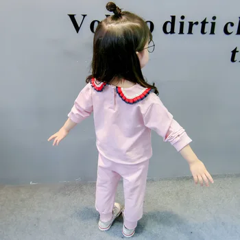 Baby dekle Otroci zahvalni Obleke, obleke za Dekleta Lutka ovratnik trak kariran vrhovi t-shirt hlače Malčka Otrok Kompleti Oblačil