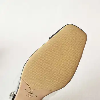 Priljubljena prozorno pvc naravnega usnja mešane barve močen med petah sponke traku kvadratni toe dating stranka poletne sandale L38