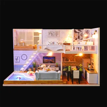 Nova Lutka Hiša DIY Miniaturni Zbrati Lutke Model Leseno Pohištvo Komplet Lutke Miniaturas Hiše Igrače Za Božična Darila