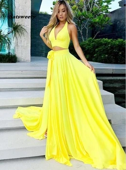 Plašče vestido de novia preprost dva kosa rumene formalno večerne obleke stranka nositi 2020 prom obleke dolgo