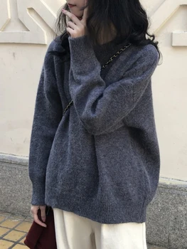 Mehka, Voskasta Pulover Za Ženske ohlapnih Oblačil, Pozimi 2020 Novi Retro Japonski Leni Veter Nežno Modra Jopica Moda