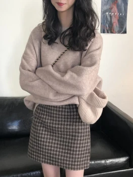 Mehka, Voskasta Pulover Za Ženske ohlapnih Oblačil, Pozimi 2020 Novi Retro Japonski Leni Veter Nežno Modra Jopica Moda