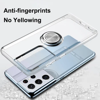 Za Samsung S21 Ultra Primeru,Galaxy S21 Telefon Primeru,Shockproof Prozoren Pokrov Zaščitni Magnetni Obroč Ohišje za Samsung S21 Plus