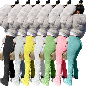 Nov Prihod 2020 prišlekov trdna zložene hlače legging ženske znoj hlače z ruched straneh