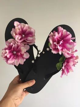 Nov Poletni Ženske japonke cvet Design Ravno S Sandali Doma Copate Moda Deskanje Priložnostne Plaži čevlji Big 35-43 velikost