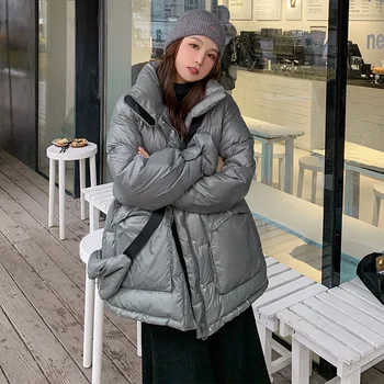 Siva modra svetlo obraz navzdol padded jakna ženske zimske novo korejska različica svoboden kruh oblačila dodatki Hong Kong veter oblazinjeni jakno