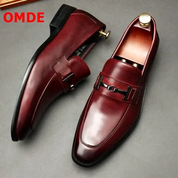 OMDE Mens Loafers Poslovnih Formalno Čevlji Moški Zdrsne Na Obleko Čevlje italijanski Design Ročno Moški Poročni Čevlji Urad Čevlji