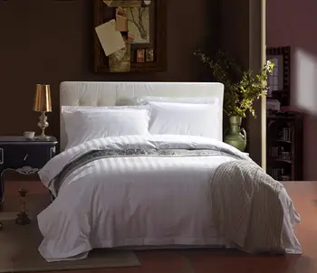 Bela hotel posteljnina določa 60-ih letih bombaž trak kariran saten svila bedclothes kralj kraljica velikosti 4Pc rjuhe kritje posteljo stanja, nastavite vzglavnik prevara