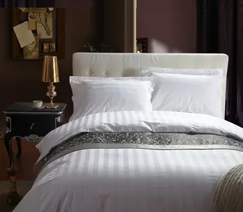 Bela hotel posteljnina določa 60-ih letih bombaž trak kariran saten svila bedclothes kralj kraljica velikosti 4Pc rjuhe kritje posteljo stanja, nastavite vzglavnik prevara