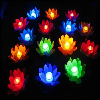 Umetni LED Plava Lotus Flower Sveče Žarnice S Pisanimi Spremenili Luči Za svate Okraski Dobave