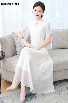 2021 kitajski obleko tiskanja saten ženske qipao kratek rokav vintage cheongsam kitajska obleka obleke tradicionalno kitajsko obleko