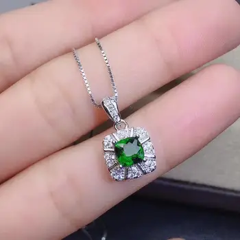 Moda kvadratnih Naravno zeleno diopside gem S925 srebrni Obesek, prstan uhani naravni gemstone Nakit Set dekle stranka darilo nakit