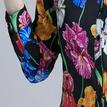 2019 Kakovosti Modni ženski vzletno-pristajalne Steze bluze za Ženske z Dolgimi rokavi lflower Natisnjeni Lok Ovratnik Srajce