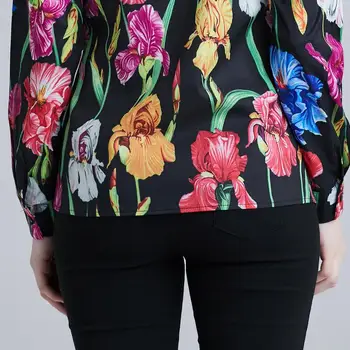 2019 Kakovosti Modni ženski vzletno-pristajalne Steze bluze za Ženske z Dolgimi rokavi lflower Natisnjeni Lok Ovratnik Srajce