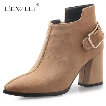 Lsewilly gleženj škornji za ženske čevlje debele pete konicami prstov sponke za čevlje jesen zimski čevlji, modni preprost visokih petah S665
