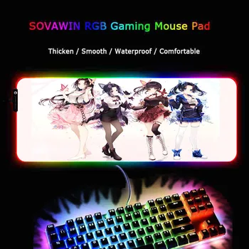 Anime Demon Slayer Kimetsu Ne Yaiba Gaming Mouse Pad RGB Igralec Big Miško Mat Računalnik Led Osvetlitvijo Mause Ploščica Tipkovnica Desk Mat