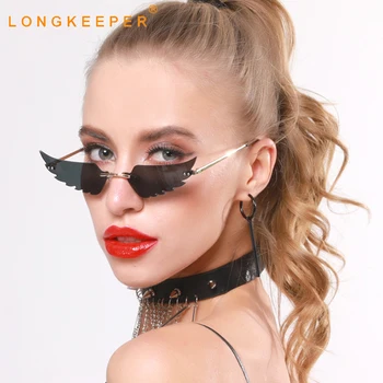 2020 Moda Rimless sončna Očala Ženske Edinstveno Mačka Oči, sončna Očala Ženske Luksuzni Retro Črna Očala UV400 Oculos de sol feminino