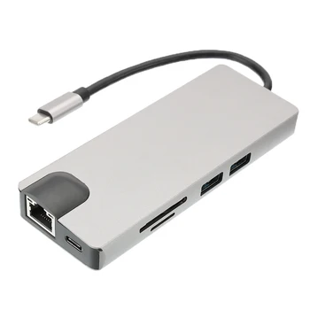 USB C Hub Multi Razširitveno Postajo priklopite Prenosni računalnik, USB 3.0 Hub USBC VGA PD LAN Ethernet 3.5 mm Audio Jack SD TF Kartice za apple macbook