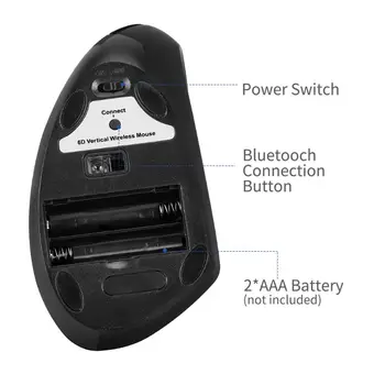 Ergonomska Navpično Miško Brezžična tehnologija Bluetooth Optična Mause 800/1200/1600 DPI Nastavljiv 5D Gaming Osvetljen Miši Za Laptop PC U4LD