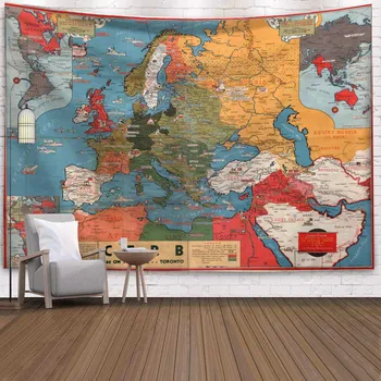 Vintage Svetovni Zemljevid Vzorec Steno, Tapiserija, Umetnosti Steni Visi Odejo Kmetija Doma Dekor Okraski Navigacijski Zemljevidi Tapiserije