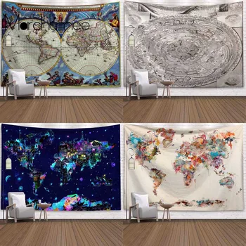 Vintage Svetovni Zemljevid Vzorec Steno, Tapiserija, Umetnosti Steni Visi Odejo Kmetija Doma Dekor Okraski Navigacijski Zemljevidi Tapiserije