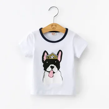 2018 Baby Dekleta Poletje T-shirt Risanka Krono Pes Kratka Sleeved Bombažne Majice Tees Otroci Girl Obleke